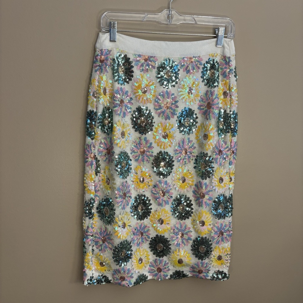 J.Crew‎ No.2 Sequin Floral Daisy Pink Teal Multi Pencil Skirt Women's 4 NWT